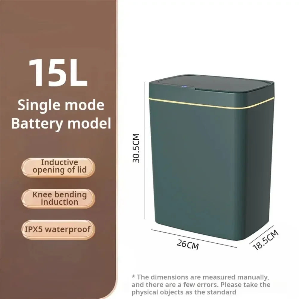 15-Liter Smart Trash Can Automatic Touchless, Waterproof Sensor Trash Bin for Bathroom Kitchen Bedroom, Odorless Modern Basket