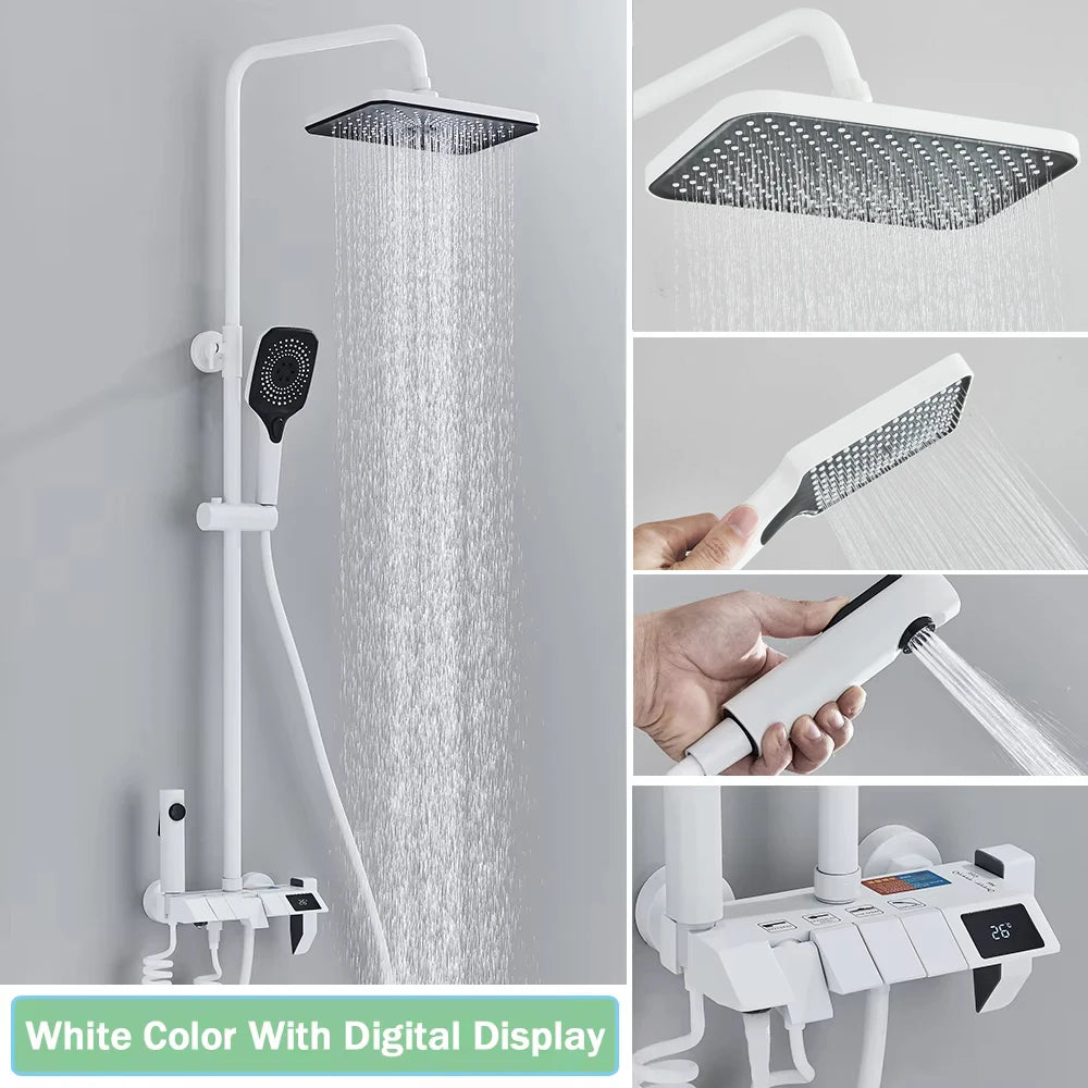 Rozin Black Smart Digital Display Shower Faucet Set Piano Style Rain fall Grey Digital Mixer