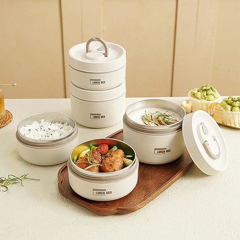 Portable Insulated Food Lunch Container Set with Thermal Lunch Box 3 Separate Stackable Lunch Container