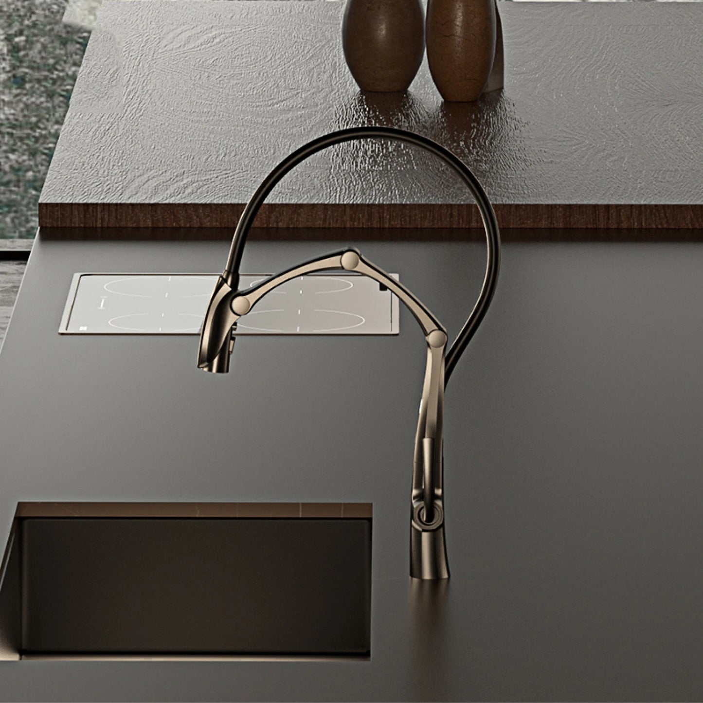 Luxury brass gun gray kitchen faucet Digital display Intelligent induction magnetic suction Pull-Out design Cold & hot sink Tap