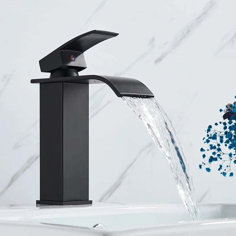 Copper core waterfall stainless steel basin faucet, hot and cold dual control faucet