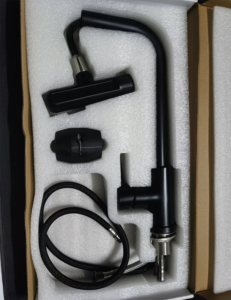 Pull Out Rotation Waterfall Black Stream Sprayer Head,6 Mode Gray Kitchen Faucets, Sink Mixer