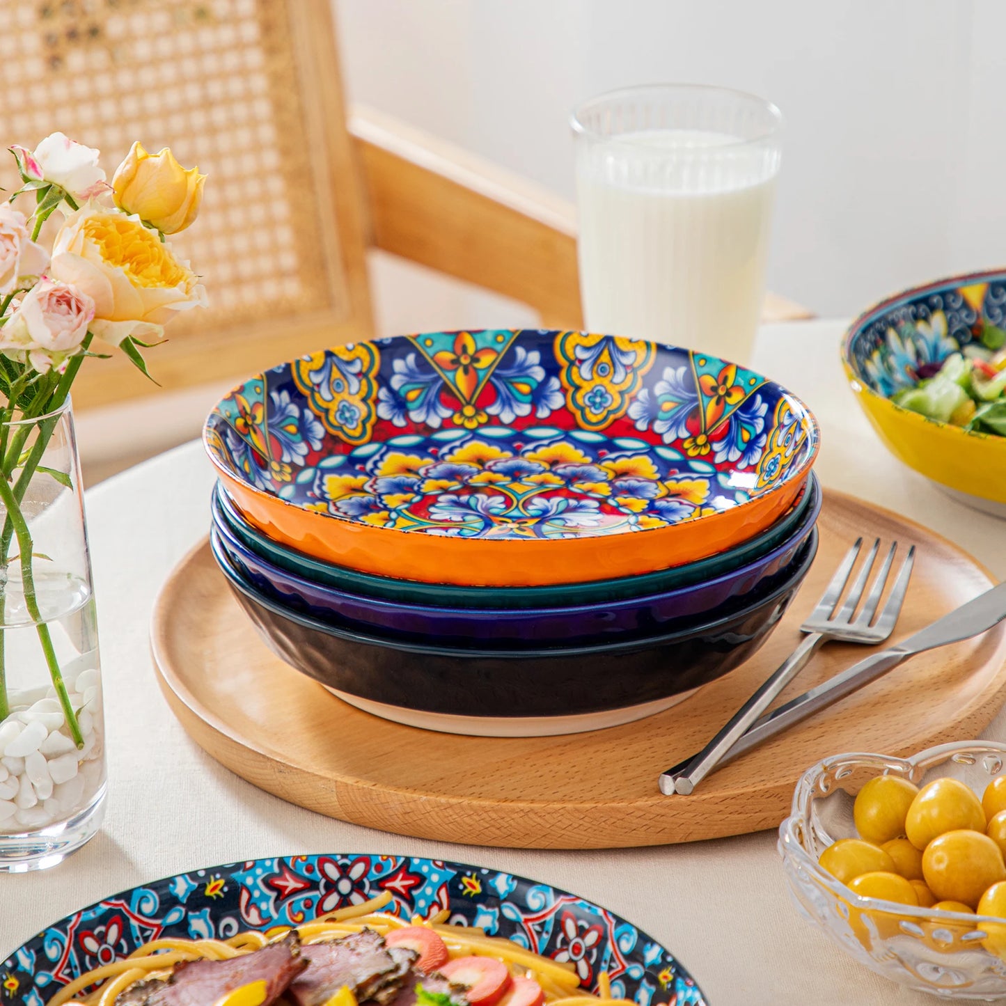 12/16/18/24 Piece Ceramic Dinnerware Set Stoneware Bohemian Style