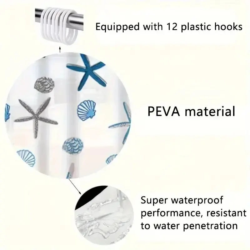 1pc With Pattern Shower Curtain PEVA Waterproof Shower Curtain