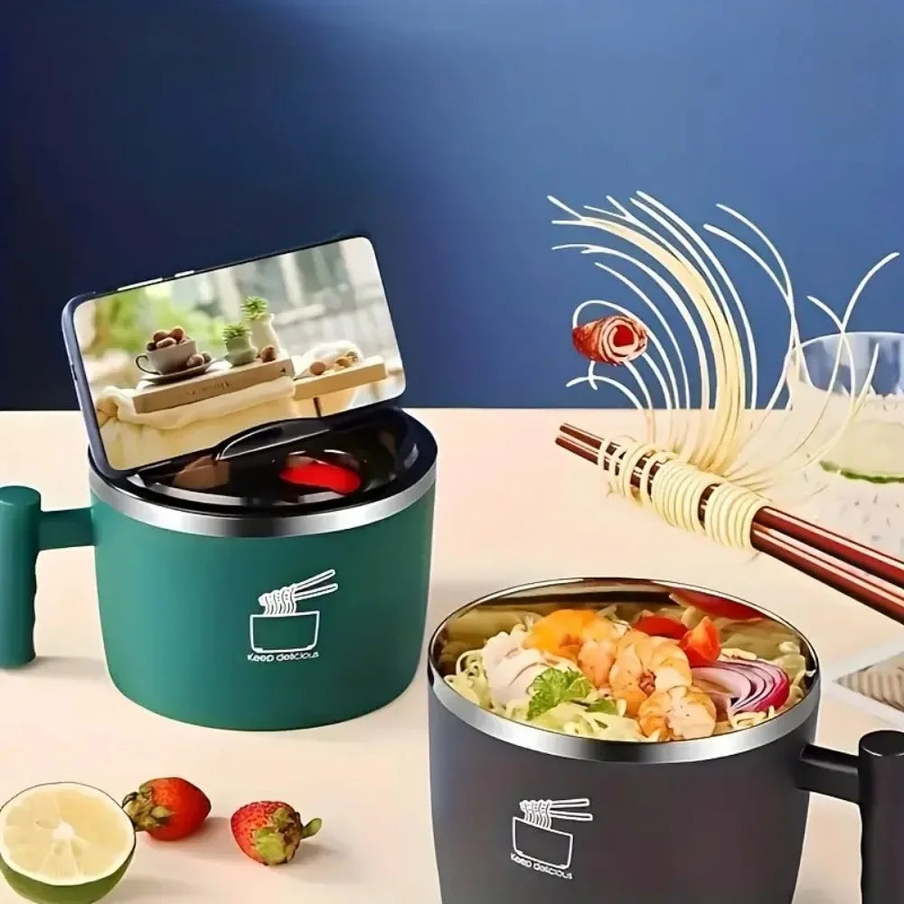Ramen Bowl, Lunch Container,1000ml Large Thai Soup Bowls, Tableware with Phone Stand