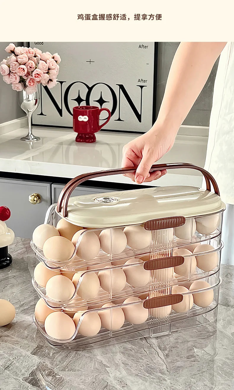 Household Multi-layer Automatic Rolling Egg Storage Box Kitchen Egg Rack Tray Refrigerator Timing Special Egg Carton