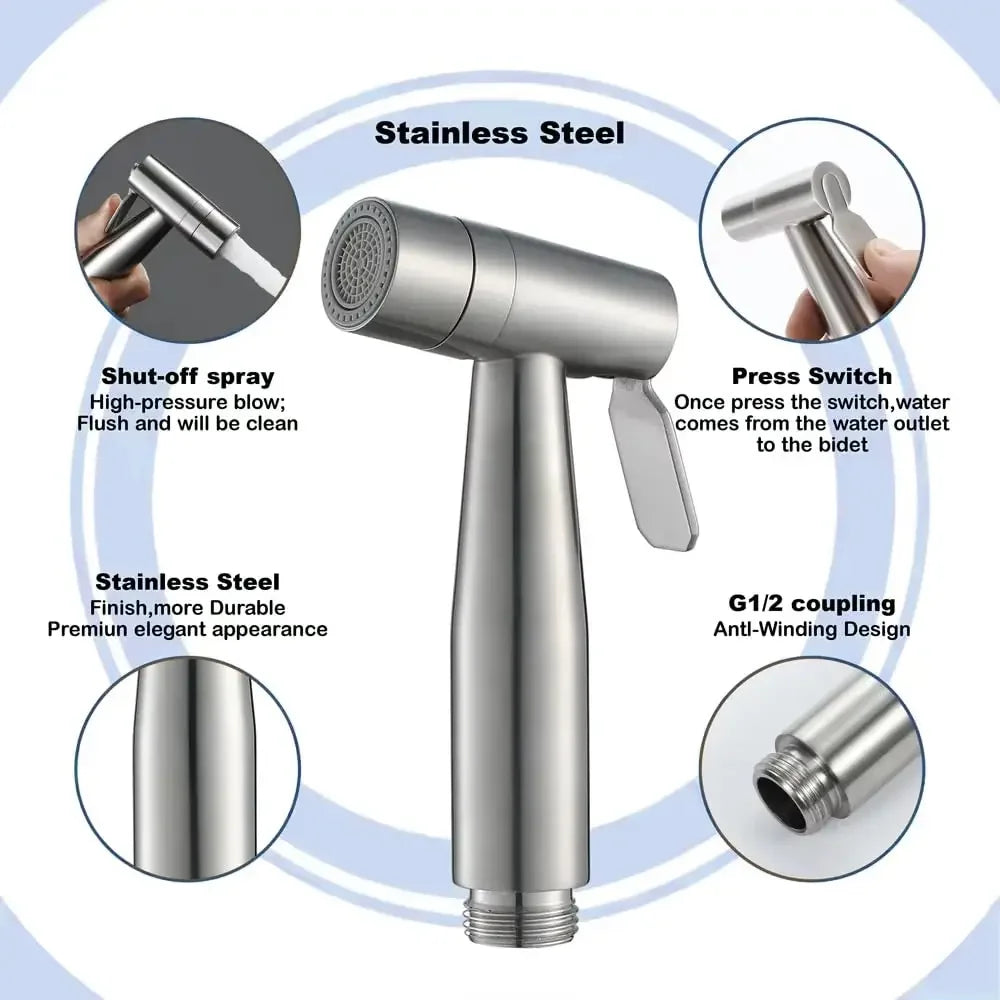 304 Stainless Steel Spray Gun Shower Handheld Bidet Sprayer Set