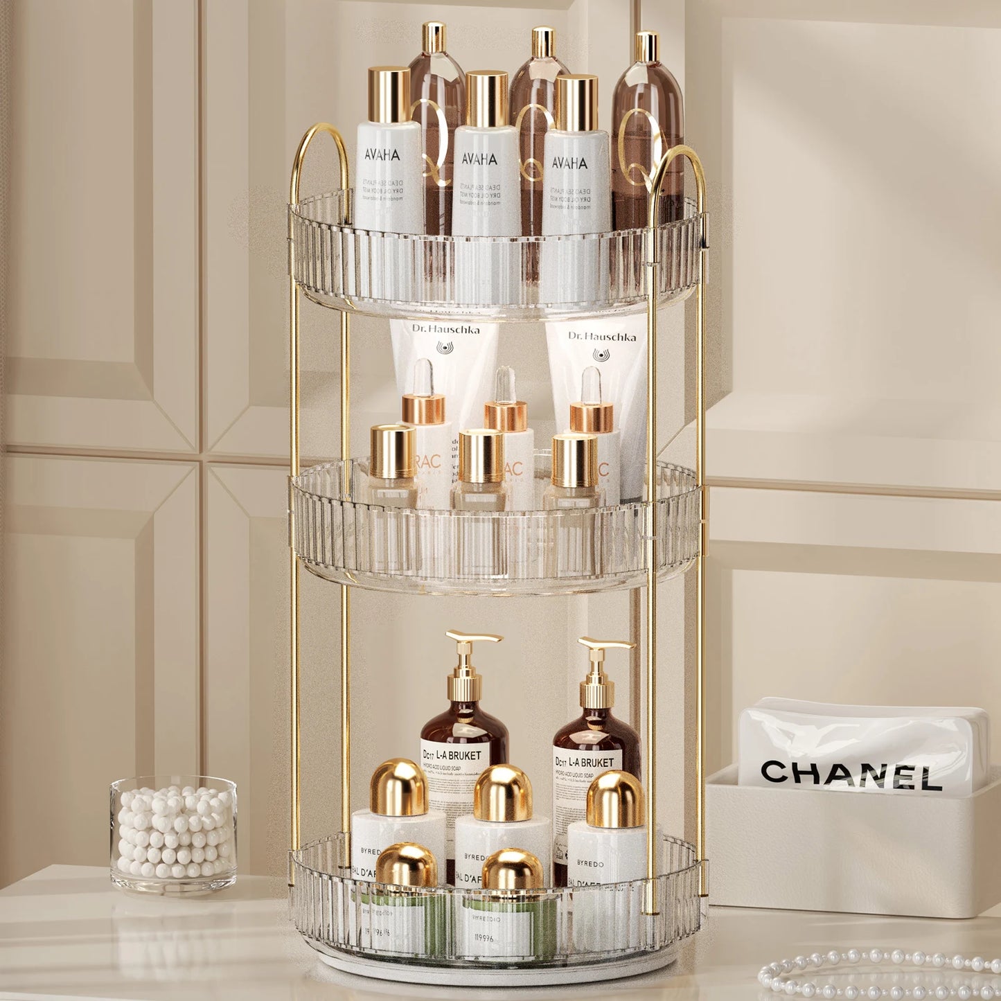 Rotating Makeup Organizer for Vanity 3 Tier Skincare Organizers