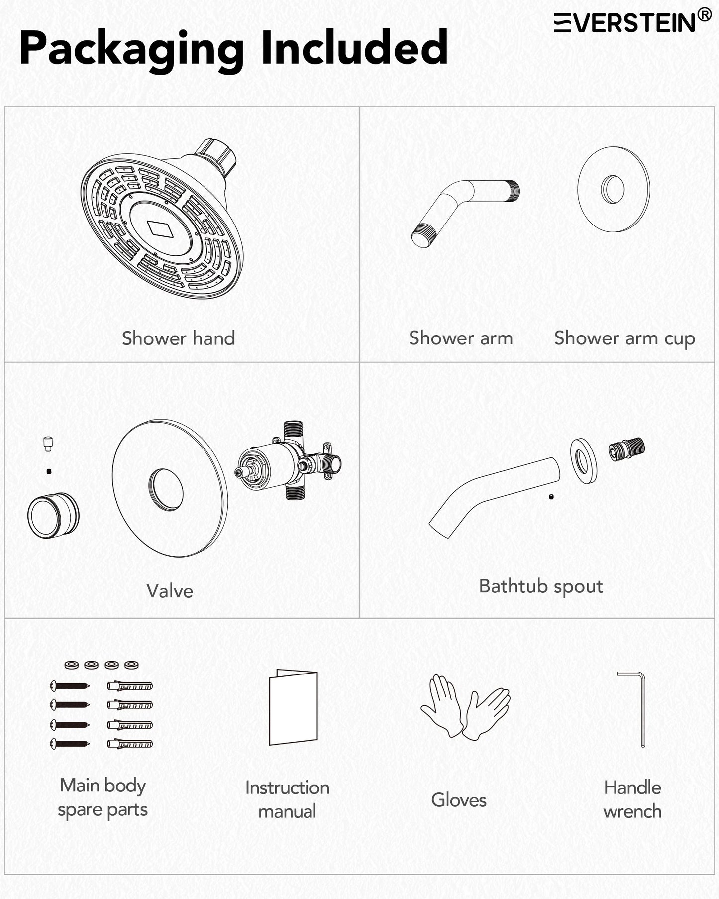 EVERSTEIN LED Light Shower Head System Shower Faucet Set with Brass Balanced Valve Wall Mount Tub Faucet