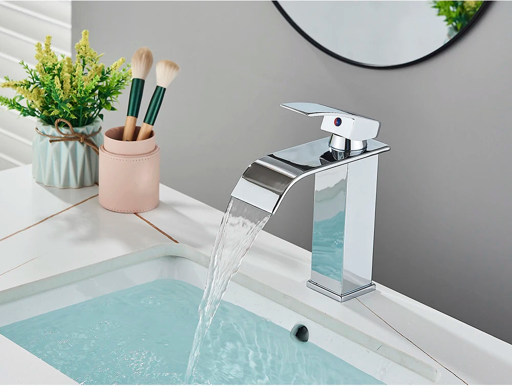 Brushed Golden Basin Faucets Single Lever Hole Deck Mount
