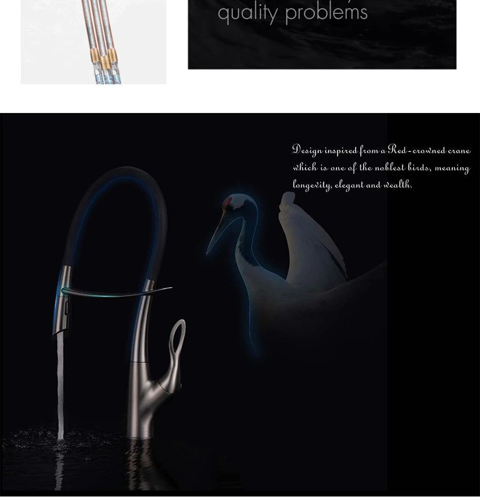Pull Out Sensor Kitchen Faucet Single Handle Digital Display Intelligent Control
