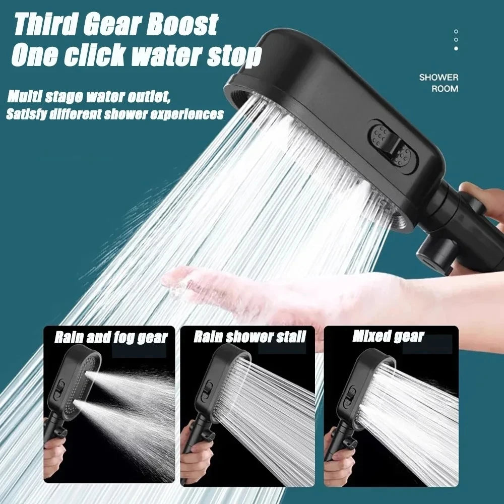 High Pressure Shower Head 3 Modes Adjustable Spray with Massage Brush Filter