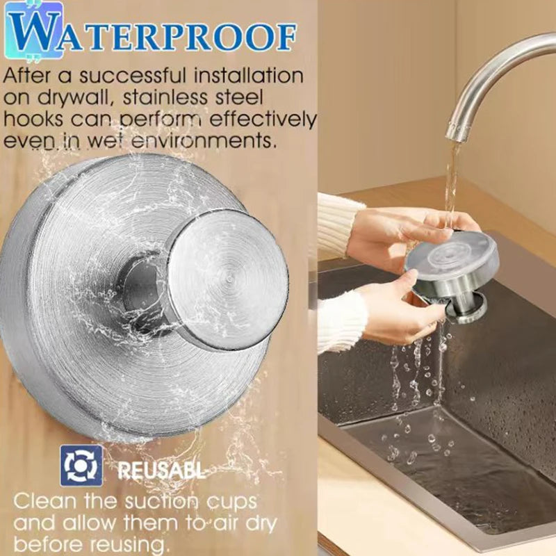 Reusable Stainless Steel Suction Cup Hook Waterproof Wall Mount Hooks Punch-free Kitchen