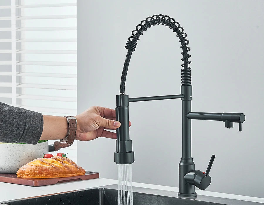 Pull Down Spring Kitchen Faucet Single Lever Hot Cold Mixer
