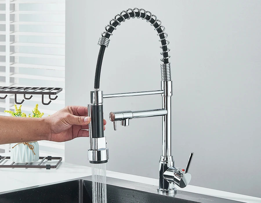 Pull Down Spring Kitchen Faucet Single Lever Hot Cold Mixer