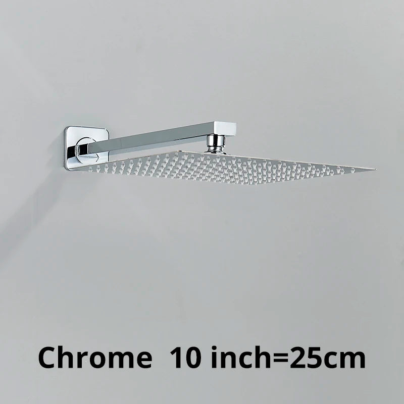 Rainfall Shower Head 8"/10"/12" Square Bathroom Ultrathin . Wall Mounted