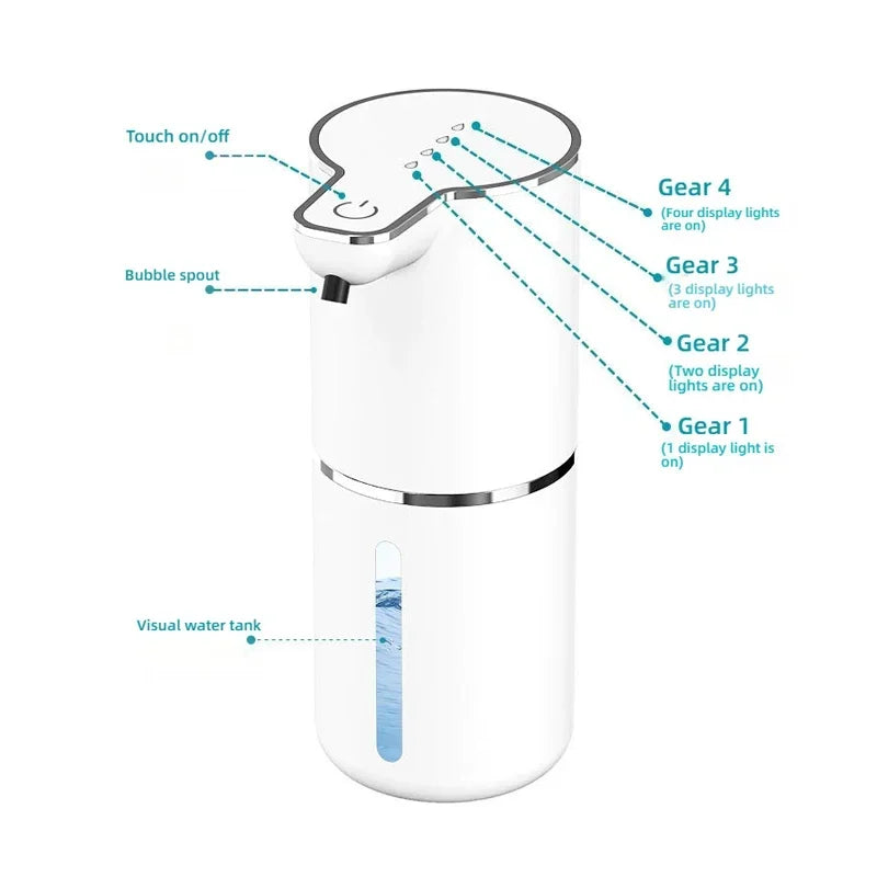Automatic Soap Dispenser Touchless Foaming Soap Dispenser 380ml USB Rechargeable Electric 4 Level Adjustable