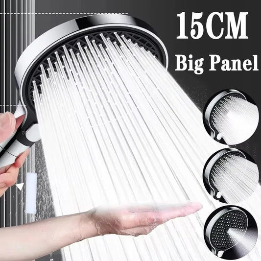 15CM Big Panel High Pressure Shower Head With Filter 3 Modes