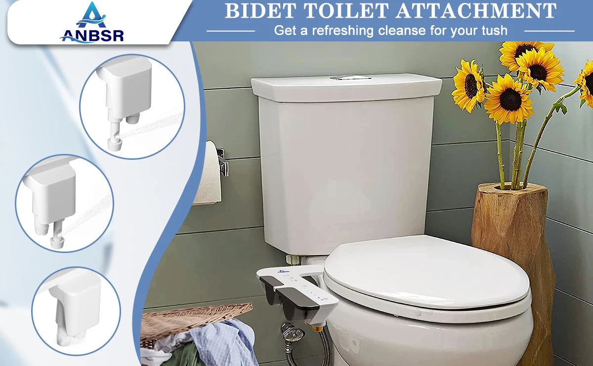 Ultra-Slim 3-in1 Bidet, Self-Cleaning, Posterior&Feminine Wash-(Retractable Dual Nozzles), Non-Electric Bidet Attachment