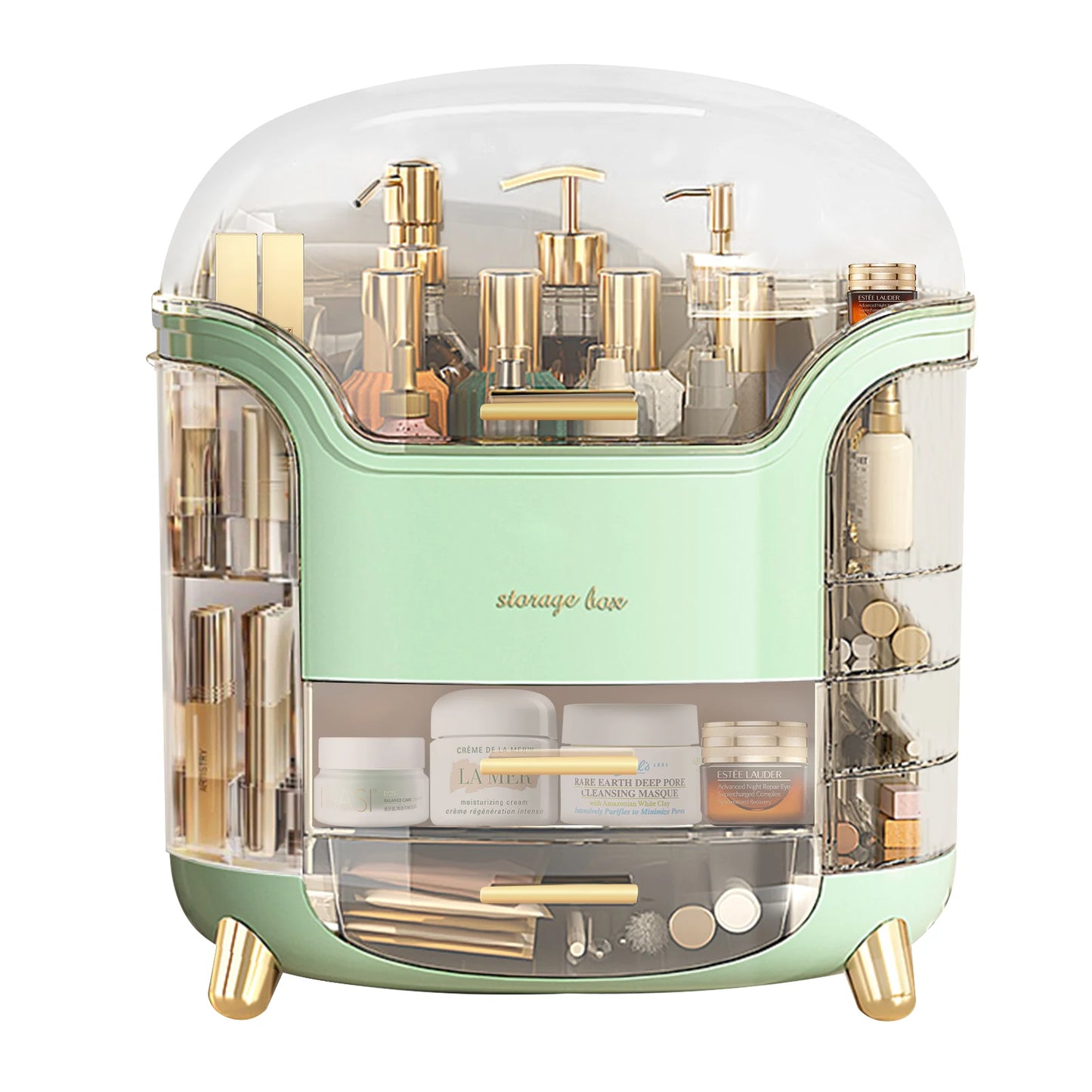 Makeup Organizer and Storage, Cosmetics Organizer Box for Countertop with Lid & Drawers, Cosmetics Skincare Organizers Box with