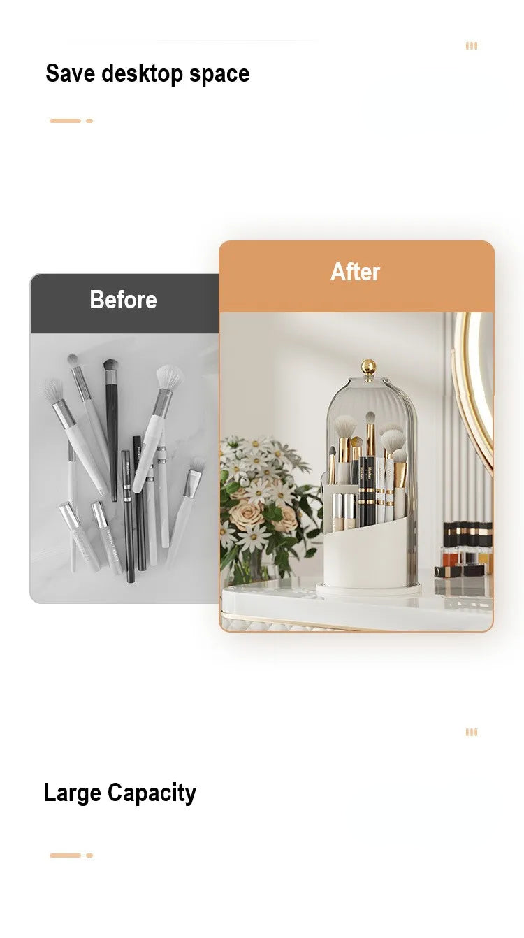 360° rotary makeup brush holder with cover Luxury cosmetics storage box