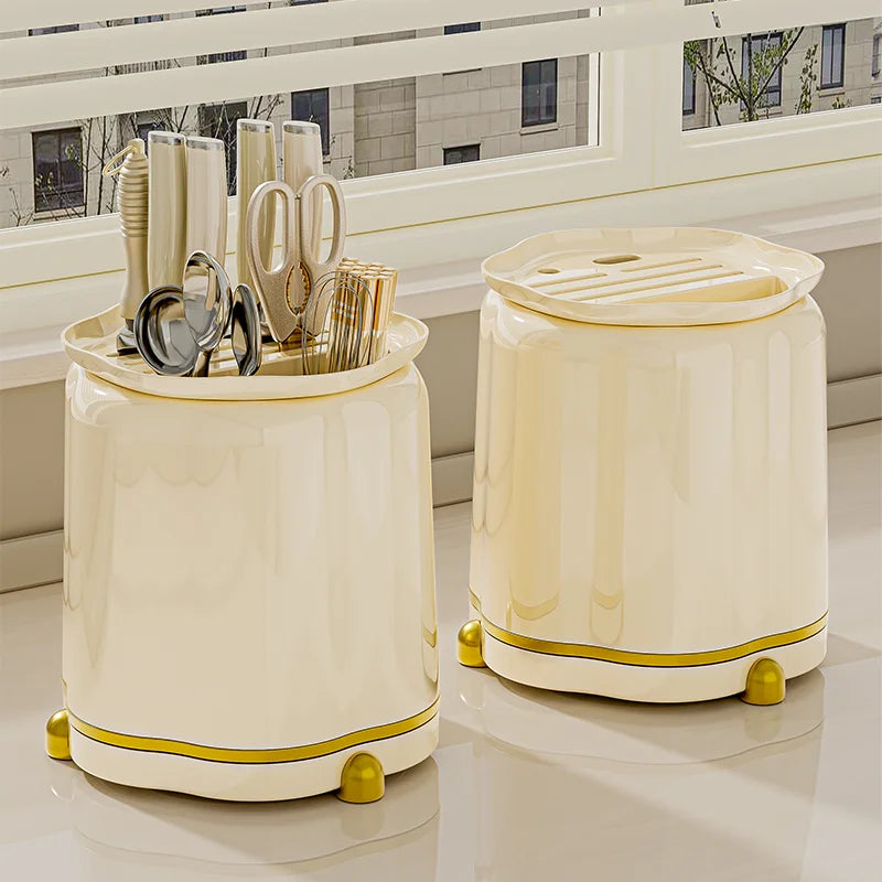 Kitchen Rotary Storage Knife Holder Cream Wind Multifunctional Storage Tool Holder Issued for Home Storage