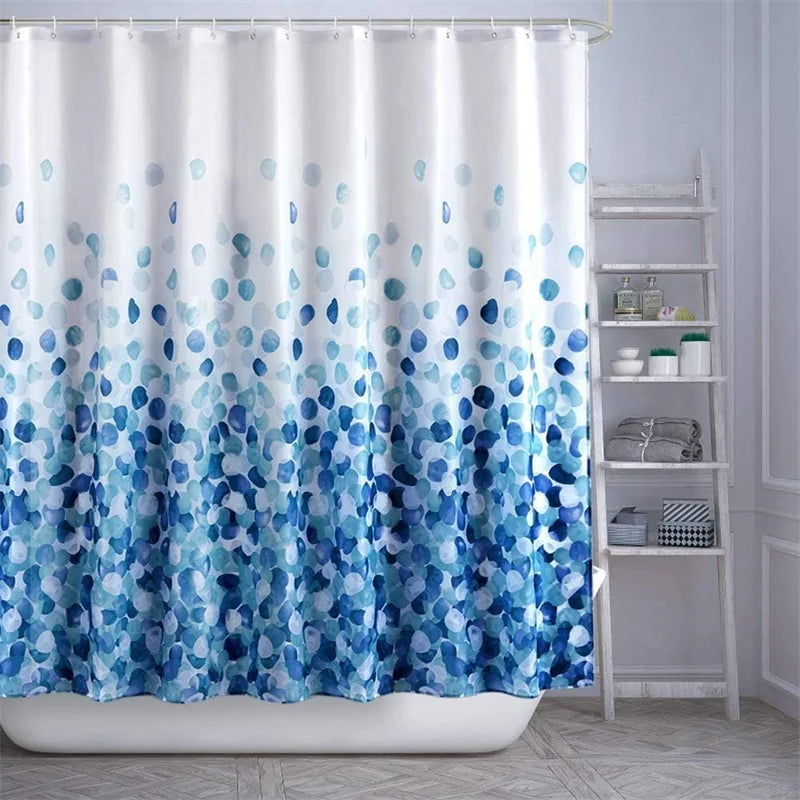 Shower Curtain Waterproof Fungus Resistant Polyester Blue Petal Shower Curtain For Bath Tub Shower Enclosure With Hooks