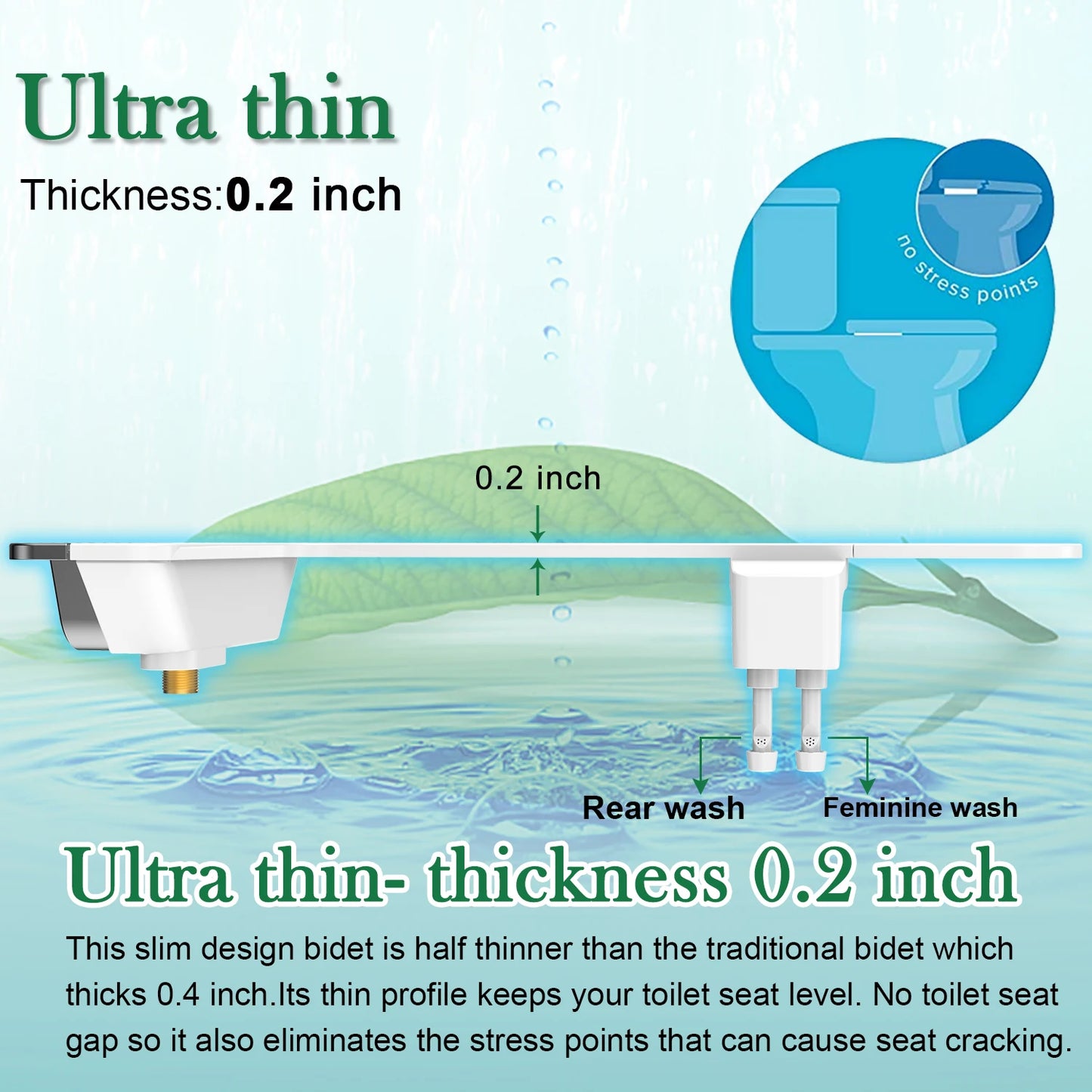 Ultra-Slim 3-in1 Bidet, Self-Cleaning, Posterior&Feminine Wash-(Retractable Dual Nozzles), Non-Electric Bidet Attachment