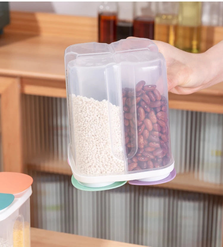 Kitchen Cereals Storage Box Plastic 4 grids ,Food Container Moisture-proof
