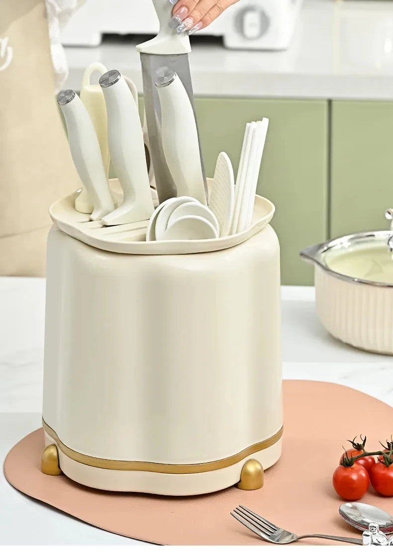 Kitchen Rotary Storage Knife Holder Cream Wind Multifunctional Storage Tool Holder Issued for Home Storage