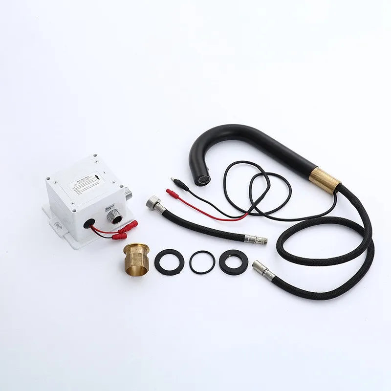 Matte Black Sensor Basin Faucet Single Cold Water Sink Tap Deck Mount Bathroom Automatic Sense Mixer Battery Powered