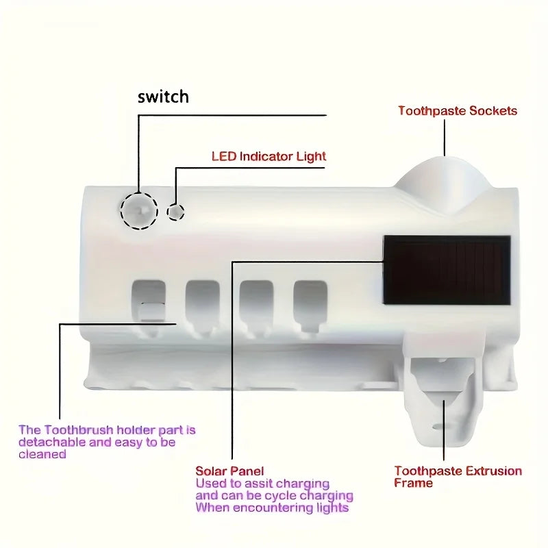 White Smart Toothbrush Holder Auto Dispenser USB Charging Wall Mount