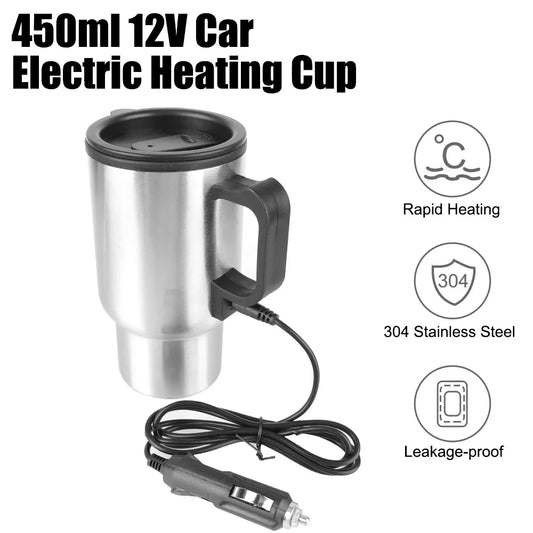 12V 450ml Electric Heating Car Kettle , Stainless Steel Vehicle Heating Cup