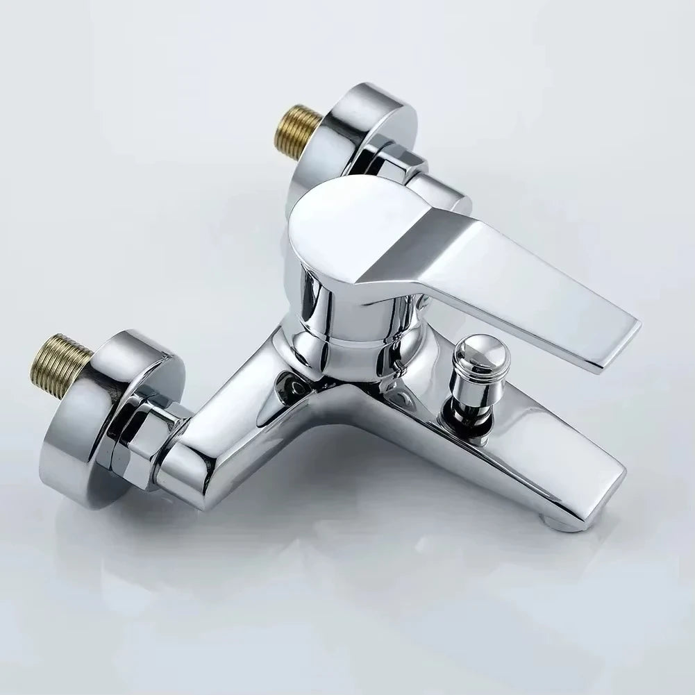 Zinc Alloy Basin Faucets Chrome Wall Mounted Hot Cold Water Dual Spout Mixer Tap