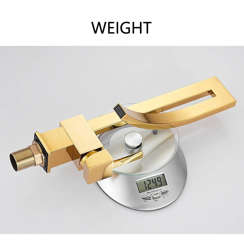 Bathroom Basin Faucet Brass Deck Mounted Waterfall Mixer Taps Single Handle Hot Cold Water Mixer Tap