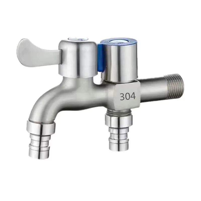 Stainless Steel Faucet Double Outlet Dual Control Water Tap One in Two Out Faucet 1/2" Bidet Faucets