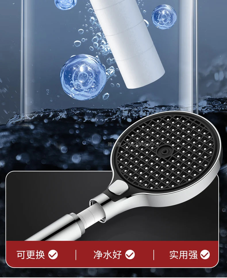 15CM Big Panel High Pressure Shower Head With Filter 3 Modes