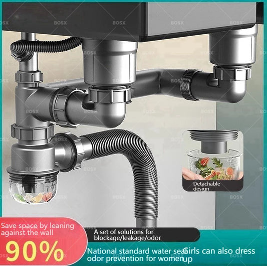 Kitchen Sink Sewer Odorous Drainage Pipe, Double Sink Drainage Pipe Set