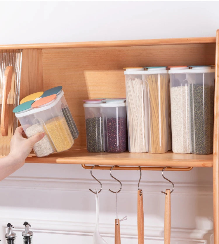 Kitchen Cereals Storage Box Plastic 4 grids ,Food Container Moisture-proof