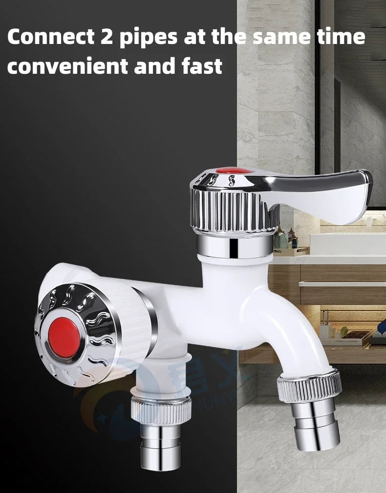 Faucet Double Outlet Dual Control Water Tap Plastic Connector 1/2" Universal Interface