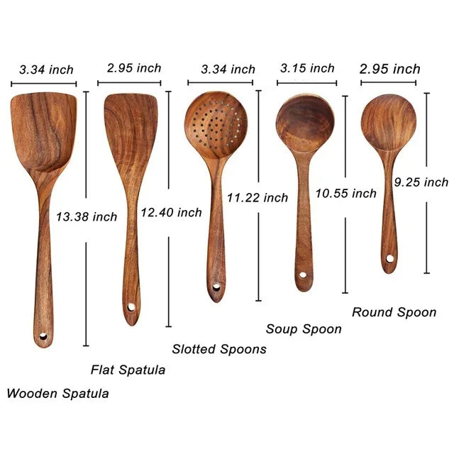 1-10 PC Wooden Cooking Spoons , Non-Stick Wooden Cooking Utensils