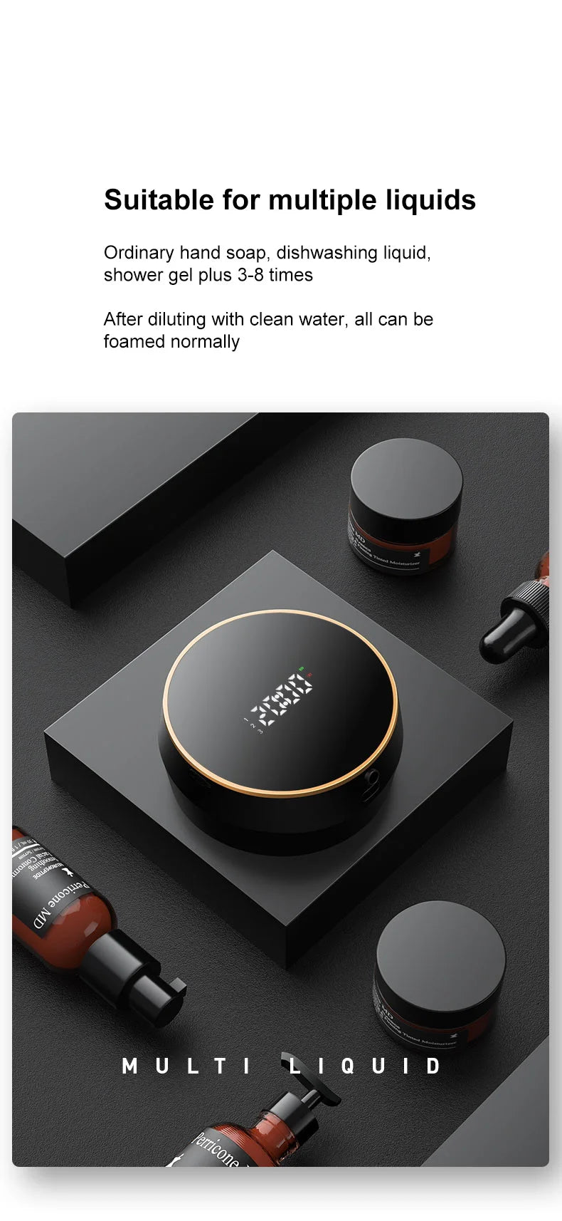 Touchless Automatic Sensor Soap Dispenser Foam Type-C Charging Smart Induction Hand Washer with Temperature Digital Display