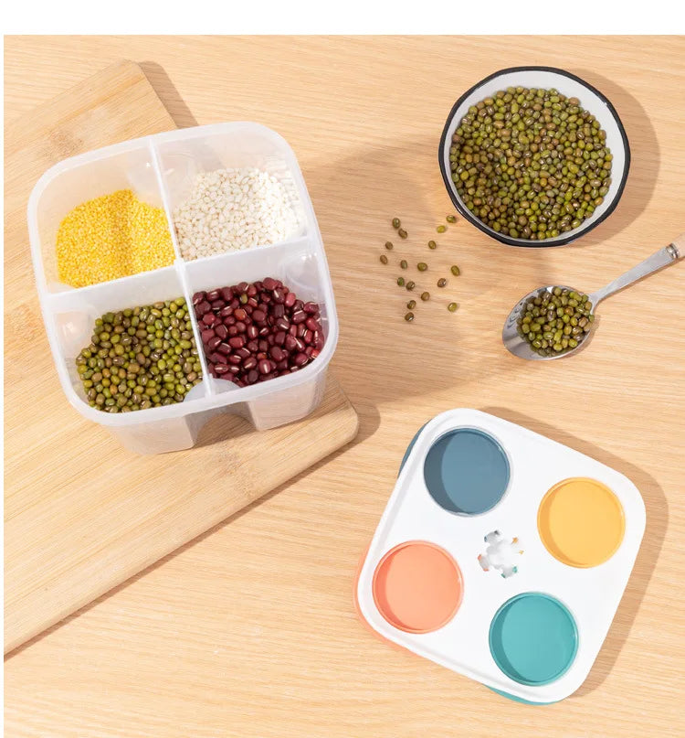 Kitchen Cereals Storage Box Plastic 4 grids ,Food Container Moisture-proof