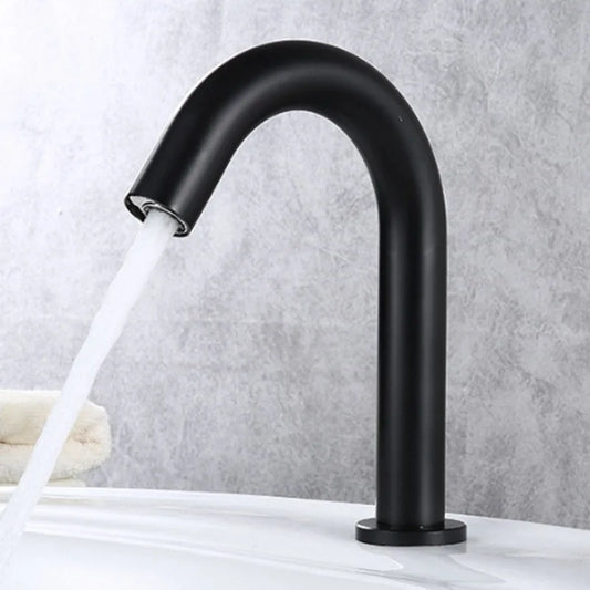Matte Black Sensor Basin Faucet Single Cold Water Sink Tap Deck Mount Bathroom Automatic Sense Mixer Battery Powered