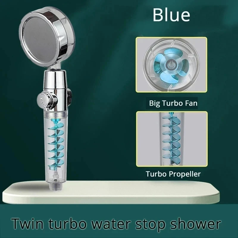 New High Pressure Shower Head Twin Turbocharged Shower Head Handheld Turbo Fan