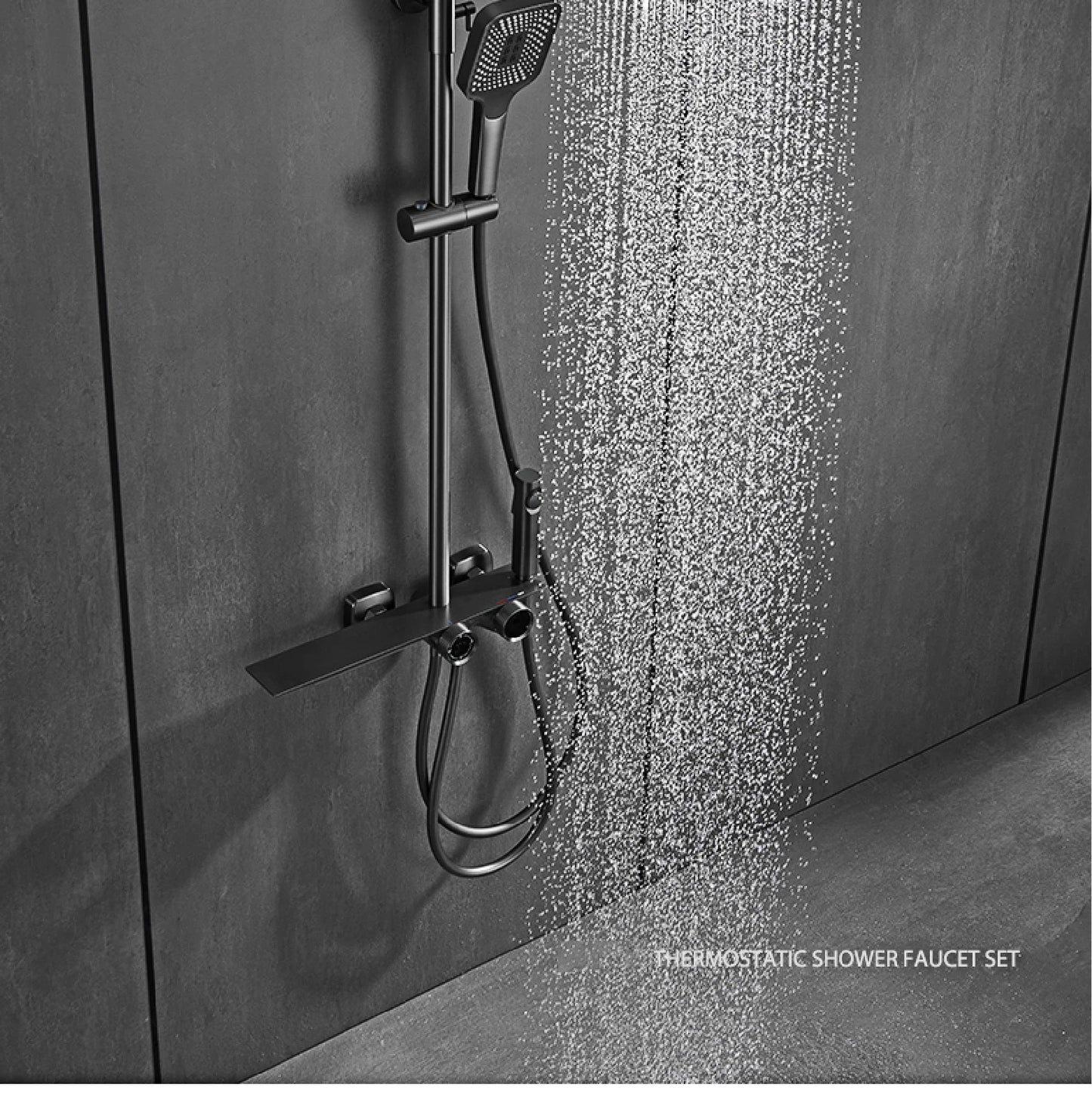 Luxury gun gray brass bathroom shower system digital display cold & hot dual control