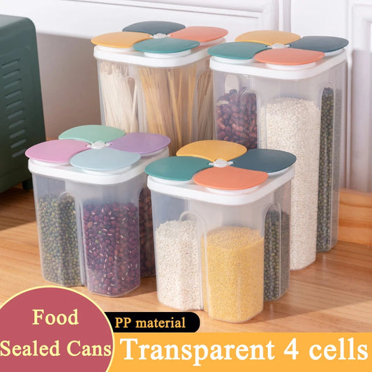 Kitchen Cereals Storage Box Plastic 4 grids ,Food Container Moisture-proof