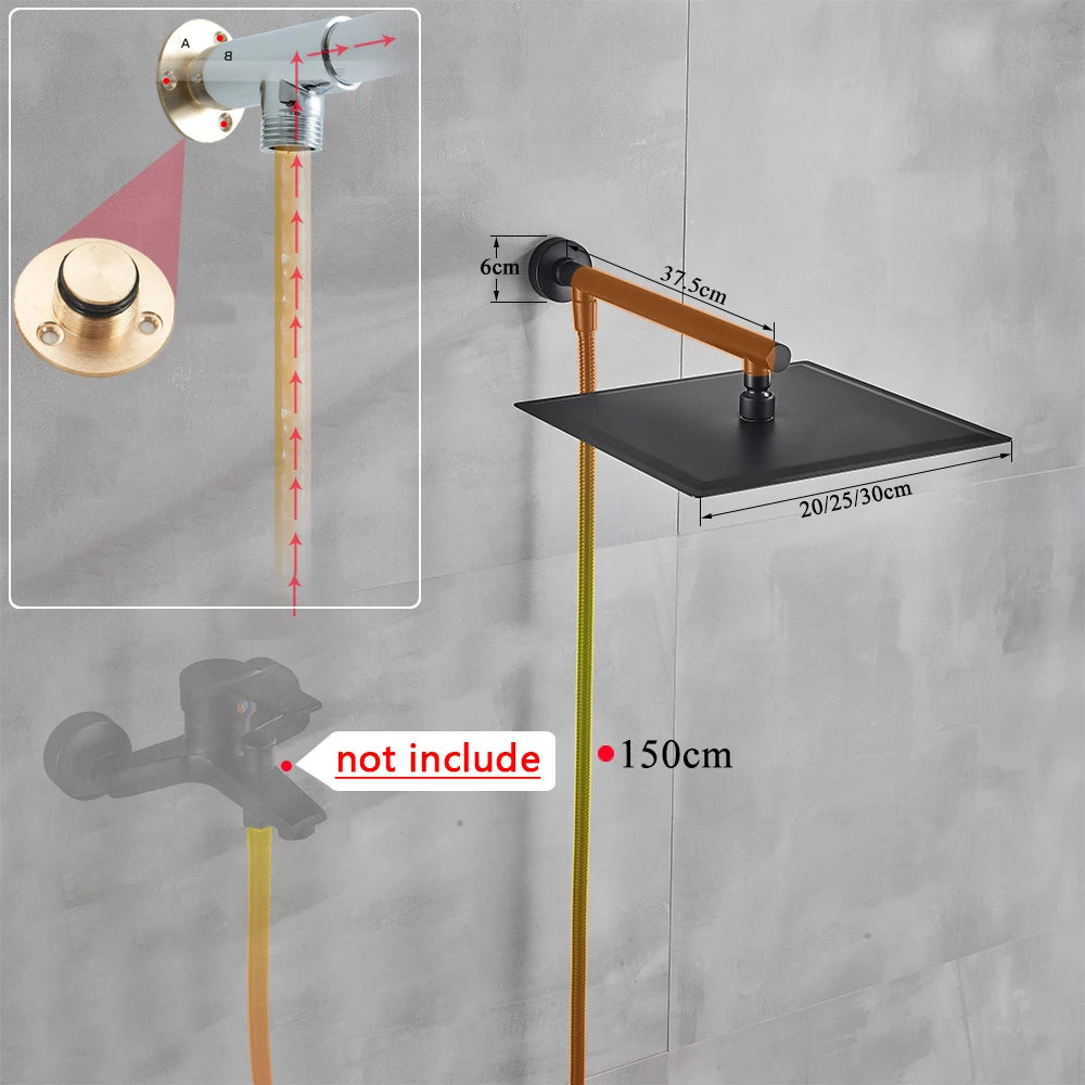 Gold/Black/Chrome Bathroom Top Shower Head 8"/10/12" With Shower Arm