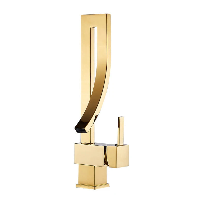 Bathroom Basin Faucet Brass Deck Mounted Waterfall Mixer Taps Single Handle Hot Cold Water Mixer Tap