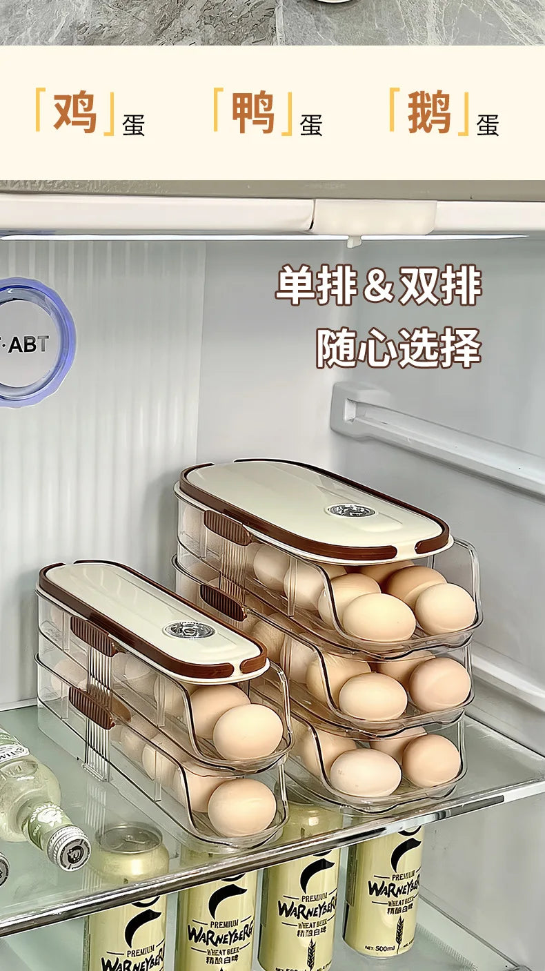 Household Multi-layer Automatic Rolling Egg Storage Box Kitchen Egg Rack Tray Refrigerator Timing Special Egg Carton